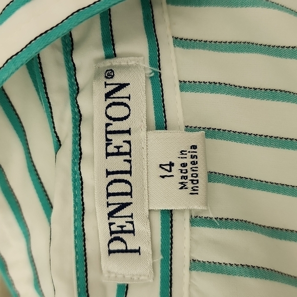 Pendleton White Green Striped Half Sleeve Button Down Size 14 - Picture 9 of 13